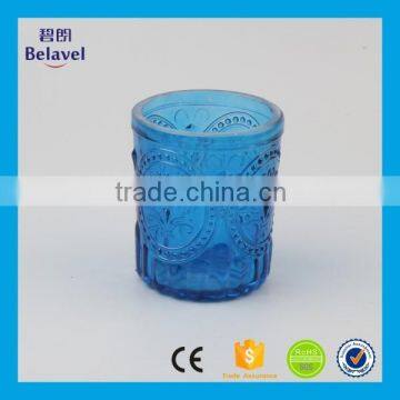 Manufacture embossed blue candle jar home decorative glass candle jar                        
                                                                                Supplier's Choice