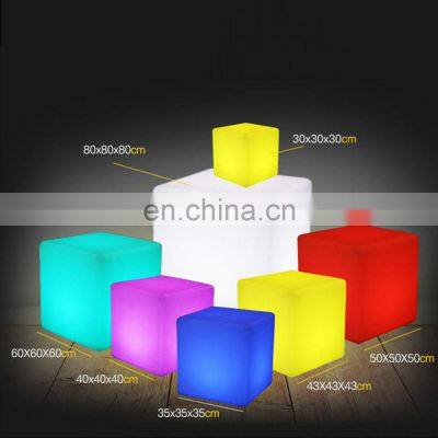 LED cube chairs PE Plastic Rechargeable 40cm cube seat in dinning chair cube lighting