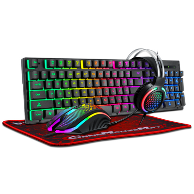 RGB Backlight Keyboards 1600 DPI Optical Mouse 4 in 1 2.4G Keyboard Mouse Headset Mousepad Combos Mechanical Gaming Sets