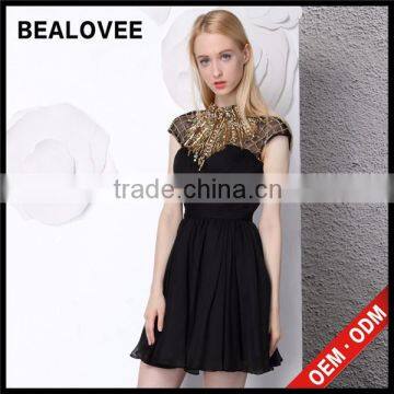 Factory Price New Arrival Ladies Diamond Black 100% Handmade Ladies Mini Women Summer Long Cotton Dresses photo-3