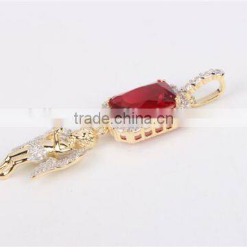 Hip Hop Jewelry Red Ruby 925 Sterling Silver Angel Piece for Mens Pendant