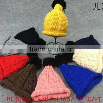 Top-selling Nuk Style Pom Poms Fashion Plain Knitted Baby Wool Cap