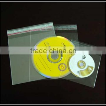 Transparent opp self adhesive plastic CD packing bag with tape&lip