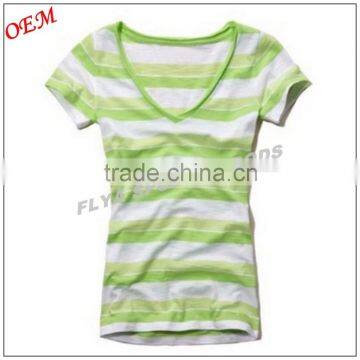 women v-neck stripe t shirt custom wholesale new design for lady short sleeve tank top