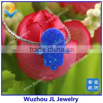 Silver Hamsa Bracelet / Synthetic Opal Blue Opal Bracelet photo-5