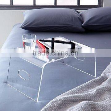 customized clear acrylic bed tray table,small n shape bridge desk,coffee table