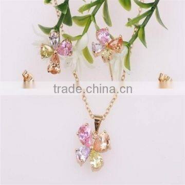 Wholesale Fashion Zircon 14K Gold Plated Flower Jewelry Set FQ-1300