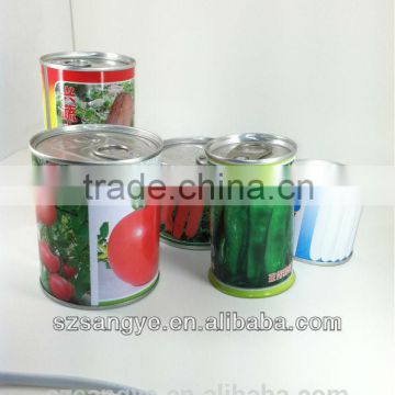 tin cans with printed picture