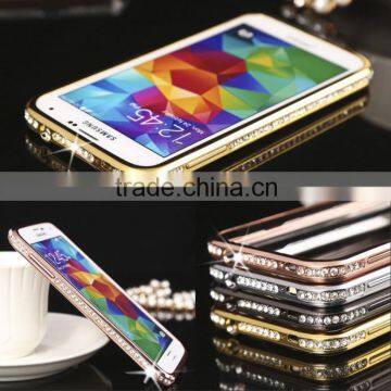 Metal Plastic Material Bumper with Bling Bling Diamond Edged Ex Frame 360 Protective Cell Phone Cases for Samsung Note4 I9100