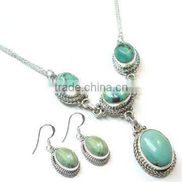 handmade jewelry wholesale jewelry sets Silver necklace Natural blue tibet turquoise necklace earrings set