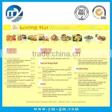 Custom wholesale restaurant menu printing MOQ500pcs with matt lemination