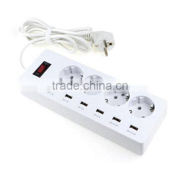 Euro French Type 4 Gang Extension Plug and Socket With Usb Port 16a 100-250v Surge Protection