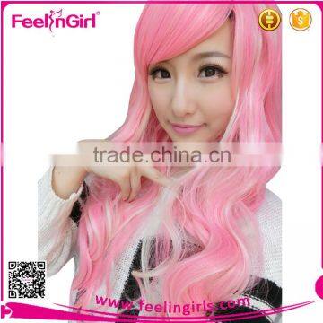 Pink Long Stock Virgin Hair Ombre Synthetic Side Part Lace Front Wigs photo-2