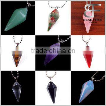 Crystal Rose Quartz Opal Agate Tiger's eye Unakite Amethyst Hexagonal Cone Healing Point Chakra Pendulum Gems Necklace Pendant                        
                                                Quality Choice