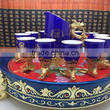 2016 Hot Sales! Twelve Animal Zodiac Blue Color Ceramic Wine Cup With Metal Base