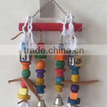 colorful hanging wooden bird toy