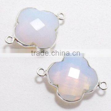 Sterling Silver White Chalcedony Clover Faceted Gemstone Connector