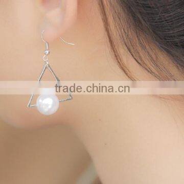 Generous Artifical Pearl on Triangle Stud Earrings photo-3