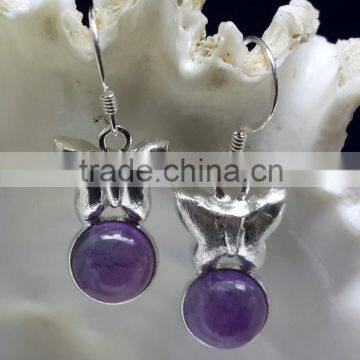 Amethyst Butterfly Shaped Cabochon 925 Sterling Silver Earrings, Fashionable Bezel Earrings, Designer 925 Silver Earrings photo-3