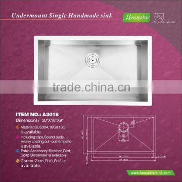 Building materials Stainless steel single handmade kitchen sink Construction undermount sink with cupc certififcation