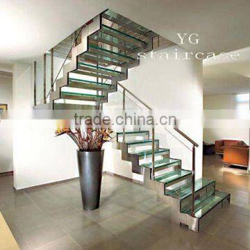 U shaped Stainless Steel Glass Staircases