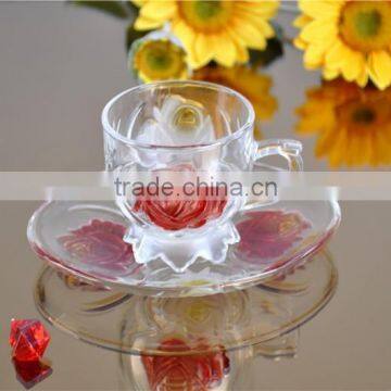 drinkware glass tea cup and saucer set with colored
