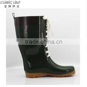 2016 new style Rubber rain boot women fashion bootMilitary Green ground has white shoelace