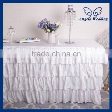 SK001H Wedding hot sale four tiered polyester taffeta ruffled pleated white steps in table skirting