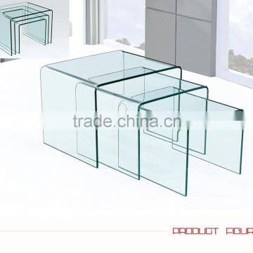 Classic Design Special Shape All Glass Transparent Coffee Table Glass Top 1+2 Cafe Table