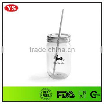 Eco and FDA Certification 720 ml Plastic Single Wall Mason Mug With Screw Lid and Straw