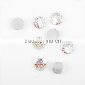 DIY 10mm/12mm ab color flat back cabochon fish scale resin/plastic/acrylic cheap beads