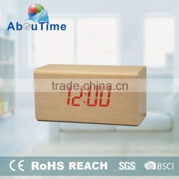 2016 Customized pretty wood color cube digital LED wooden alarm clcok