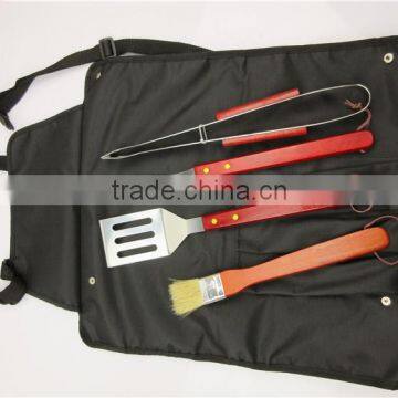 5pcs Stainless Steel with Wooden handle and Glove BBQ Grill Tools set in bag