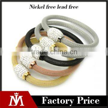 Fashion stainless steel wire bangle jewelry tricolor diamond cuff bracelet for women