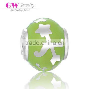 D148F Jewelry Braclet Charms Silver 925,enamel Grass Green Sagittarius Beads