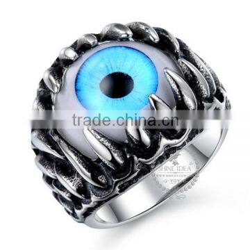 5MM Stainless steel vintage antiqued silver blue evil eyes ring fashion ring steam punk jewelry 6240024