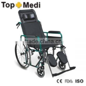 Rehabilitation Therapy suppliers Powder coating steel Reclining Wheelchairs with Elevating Legrests