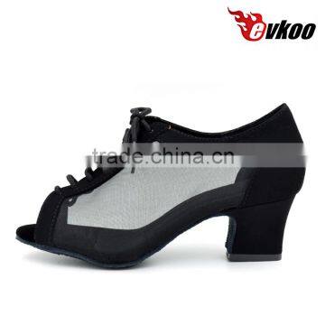 4.5cm low heel open toe modern ballroom dance shoes for ladies black khaki nubuck material with sexy mesh dance shoes