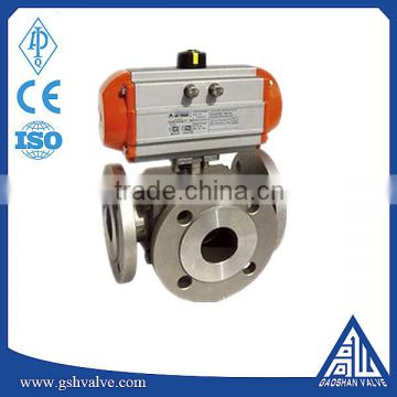 Pneumatic 3 way SS304 flange Ball Valve