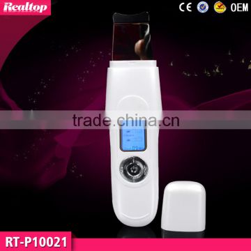 Electric facial cleanser LCD screen rechargeable ultrasonic waves ion ems massage face skin scrubber peeling machine