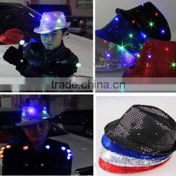 Hot-selling Factory Cheap Christmas Events Party Supplies LED Flashlight Colorful Hat Luminous Jazz Hat Sequin LED Hat photo-6
