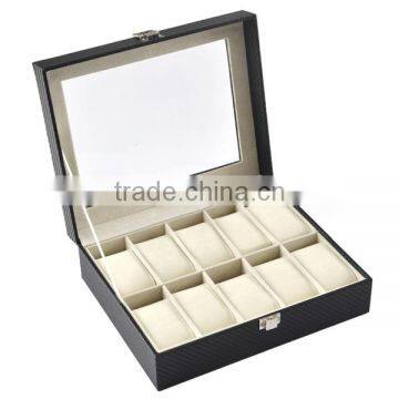 10 Slot Display Carbon Fiber Stripe Packing Box For Watch, With Acrylic Window Gift Package Boxs photo-2
