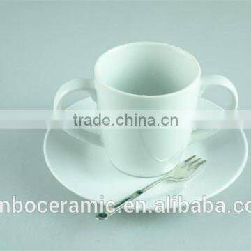 White Porcelain Cup Saucer Double Handles , Stock Cups Chaozhou Factory Sanbo photo-5