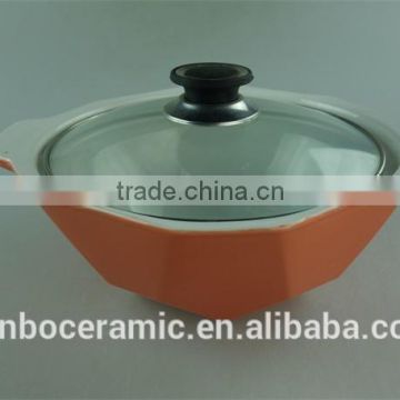 Ceramic stoneware cooking pot color glazed diamon shape with glass lid cheap price stocklot