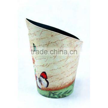 Beautiful Flower Print Waste Bin Faux Leather Trash Container With Handle photo-4