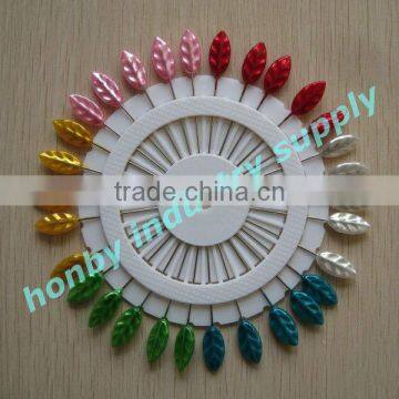 Special design 55mm size nickel plated assorted colors leaf pearl head pins for Christmas decoration