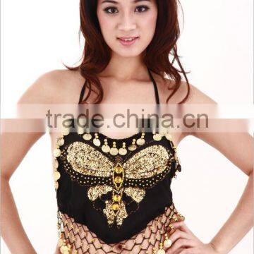 Butterfly pattern sequin sexy halter top with coin AF0071