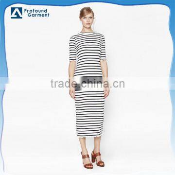 Ladies newest design short sleeve striped maxi dress