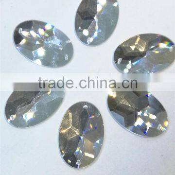 oval shape flat back glassloose beads with holes for garment making