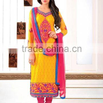 Cotton Jacquard ReadyMade Suits( Designer Yellow Top Plain Pink Bottom+ Designer Dupatta )